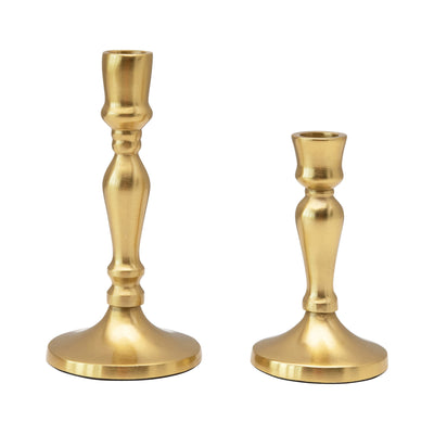 Two sizes of gold colored candle taper holders